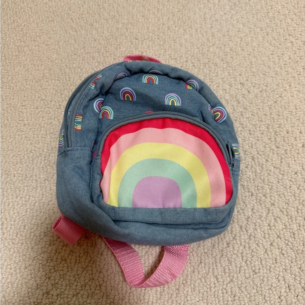 Kids Rainbow Denim Backpack - Pink Straps